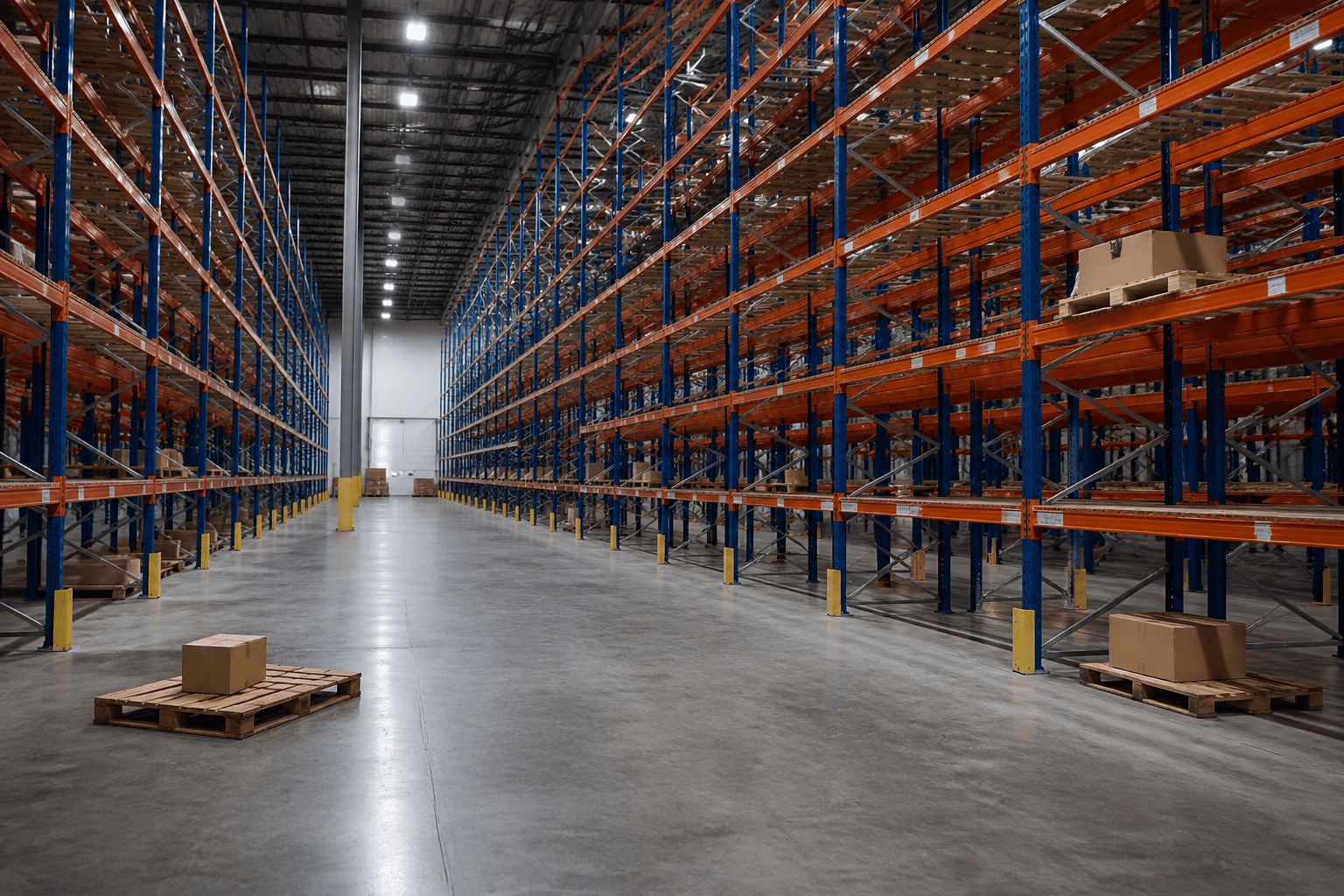 Empty warehouse shelves representing a stockout