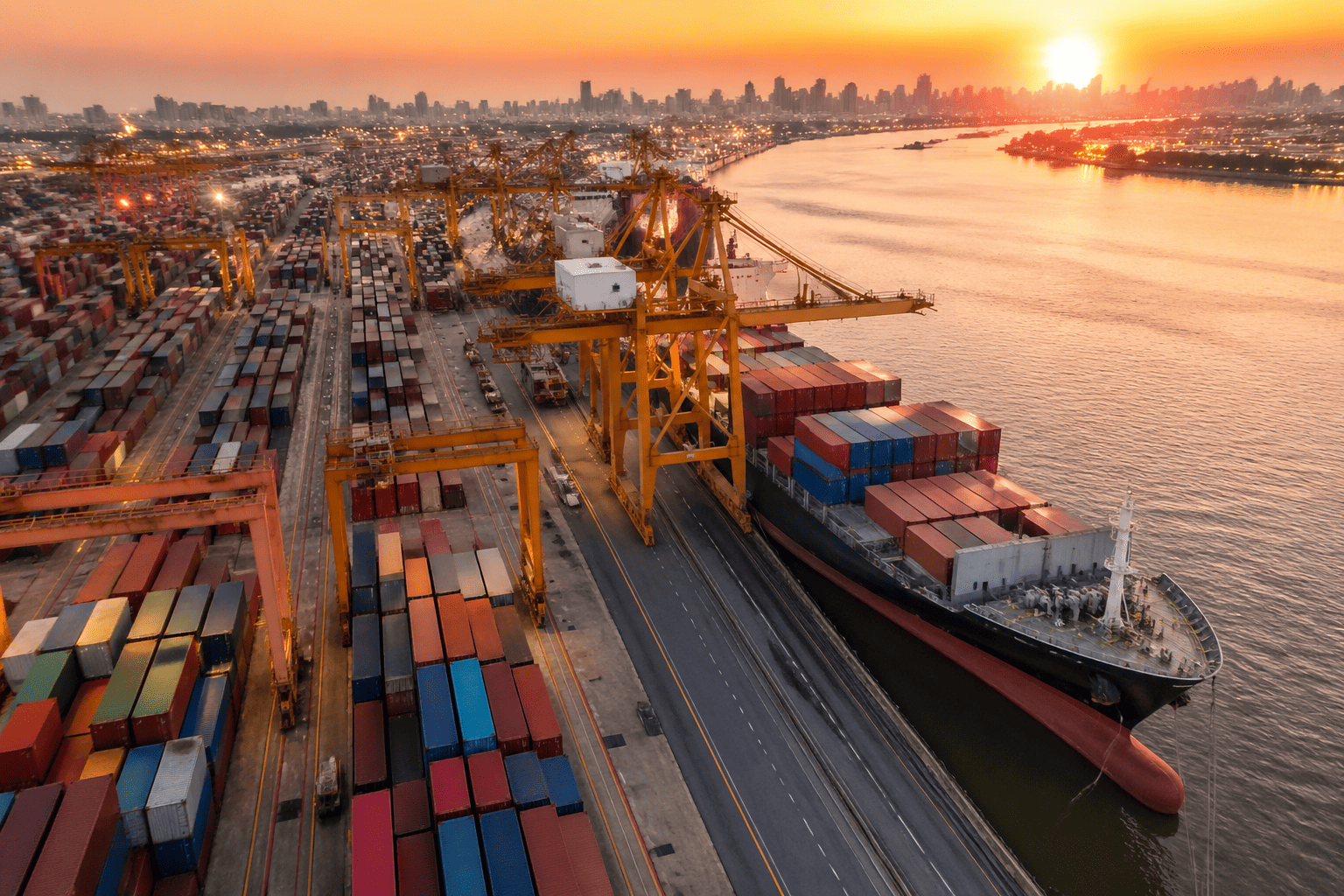 Container ship loading cargo for Germany
