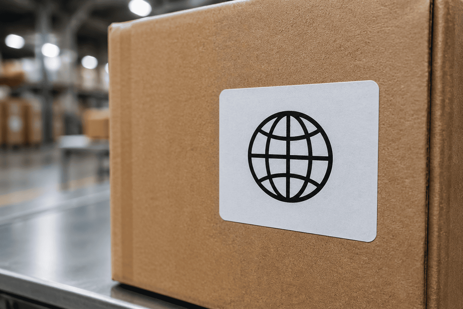 Close-up of a 'Made in PRC' label on a cardboard box