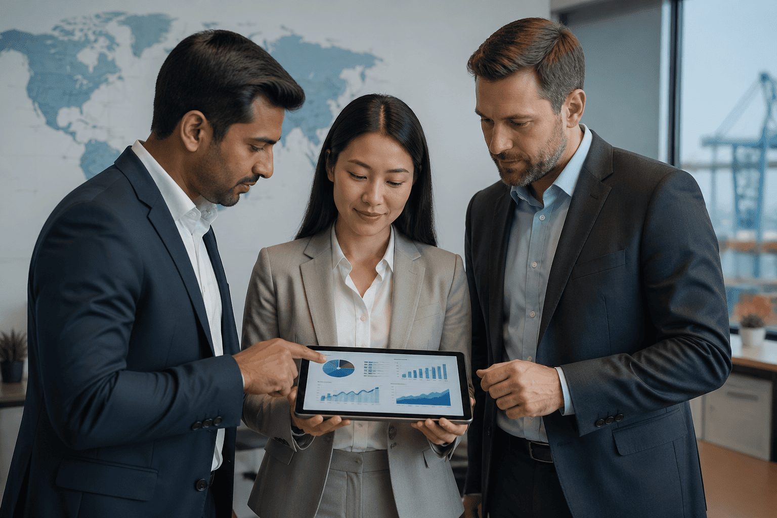 A team of people including an importer, forwarder, and customs agent working together