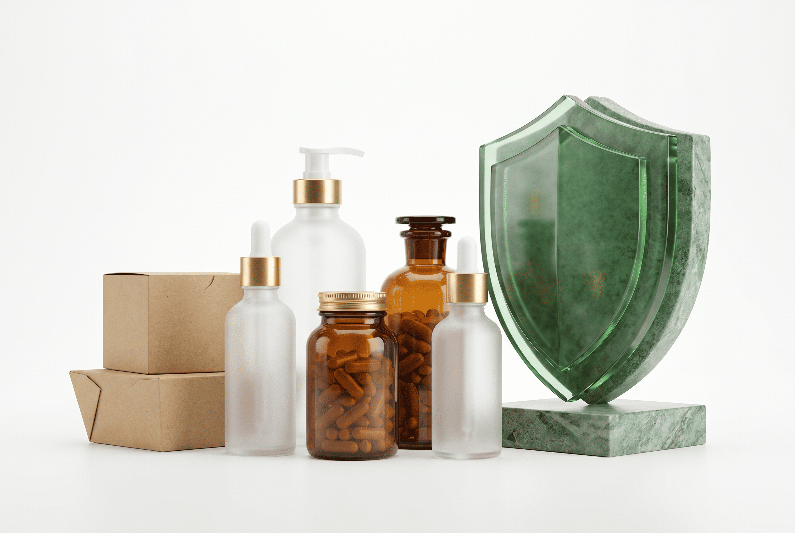 FDA logo next to products like cosmetics, supplements, and food packaging.