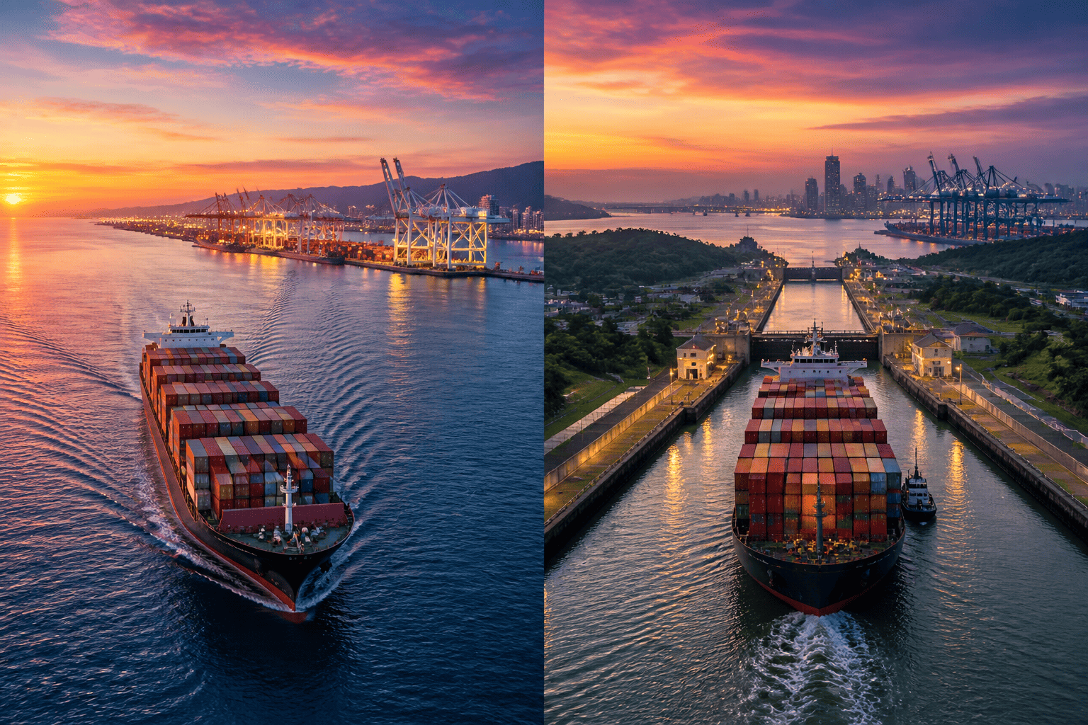China to US shipping routes comparing west coast and east coast
